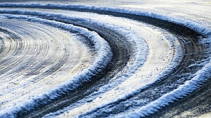 Obraz premium T-intersection where tire tracks show vehicle didnt stop before turning
