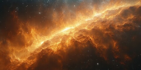 Galactic nebula illuminated by fiery colors and surrounded by stars in deep space exploration