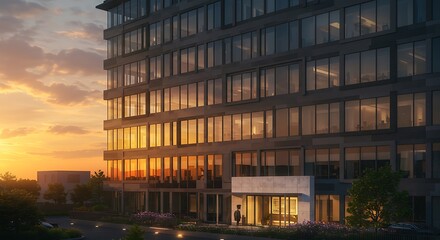 Obraz premium Modern Office Building at Sunset