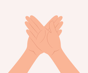Crossed hands with palms up, top view. Flat vector illustration