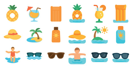 Tropical summer icons for vacation and beach-themed designs