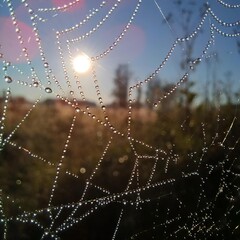 Water droplets on a spider web
shining like pearls in sunlight