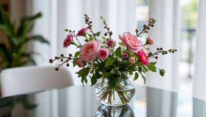 modern floral decor in transparent glass, dark setting