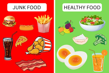 funk food vs healthy food vector
