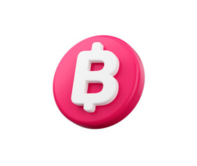 Pink circular icon with a white Thai Baht currency symbol in the center. 3D Illustration