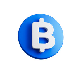 Blue circular icon with a white Thai Baht currency symbol in the center. 3D Illustration