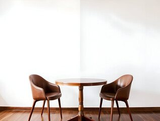 Elegant room interior design, interior design with wooden chairs and a small table, minimal interior design.