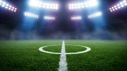 football field with stadium lights glowing in the background, atmospheric scene perfect for sports promotions - Powered by Adobe