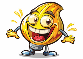 Fototapeta premium Vector cartoon illustration of a funny light bulb character with a cheerful expression ideal for creative branding, educational content, idea-themed designs, and playful merchandise