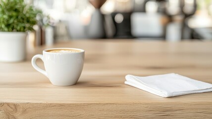 Clean wooden bar counter showcasing natural details in a cozy cafe setting with high-resolution clarity.