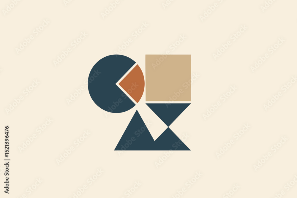 Poster minimalist geometric shapes combination circle square triangle abstract graphic element