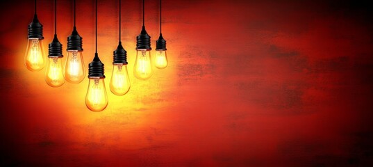 Creative Retro Studio Background with Vintage Lightbulbs and Dark Red Wall for Design Presentations