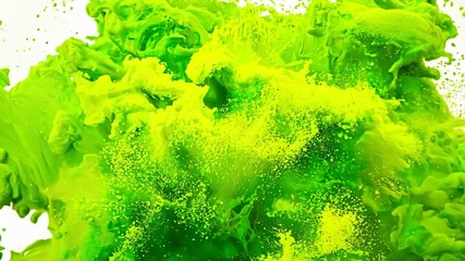 neon green paint splash isolated on white background abstract ink explosion fluid burst motion color powder effect dynamic - Powered by Adobe