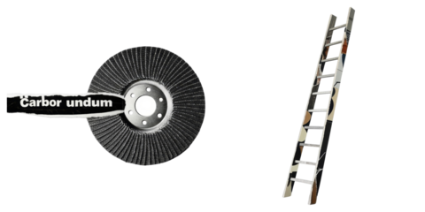 PNG grinding wheel and a ladder are presented in a collage.