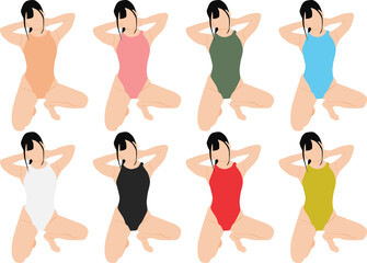 ポーズをとる水着を着た女性のイラストセット