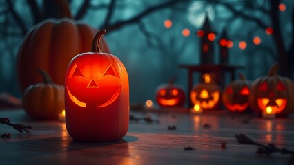 Halloween jack o lantern on dark background