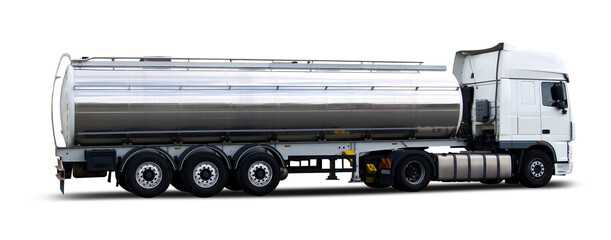Fuel tanker truck side view isolated on transparent background. PNG 