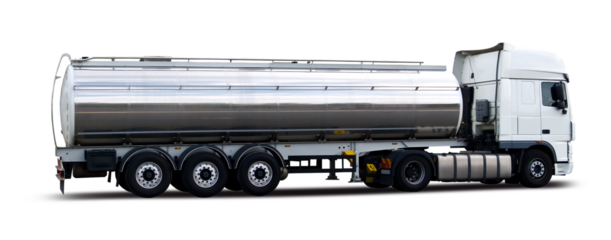 Fuel tanker truck side view isolated on transparent background. PNG	
