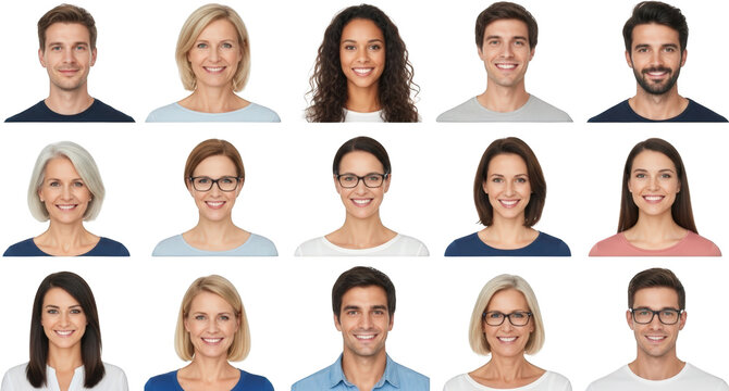 Diverse Group of Smiling Adults Headshots of Men and Women of Different Ethnicities and Ages - Powered by Adobe