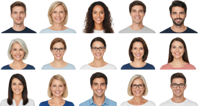 Diverse Group of Smiling Adults Headshots of Men and Women of Different Ethnicities and Ages