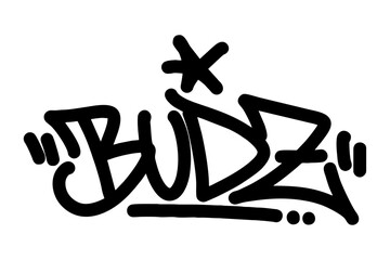 Vector graffiti tag of “Budz” in bold black. Clean, sharp street-style lettering perfect for urban art, hip hop culture, and modern vector graffiti designs with edgy, youthful vibes.