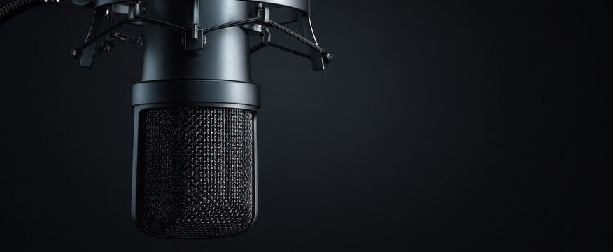 The professional microphone capturing crystal-clear audio in a modern studio setting.