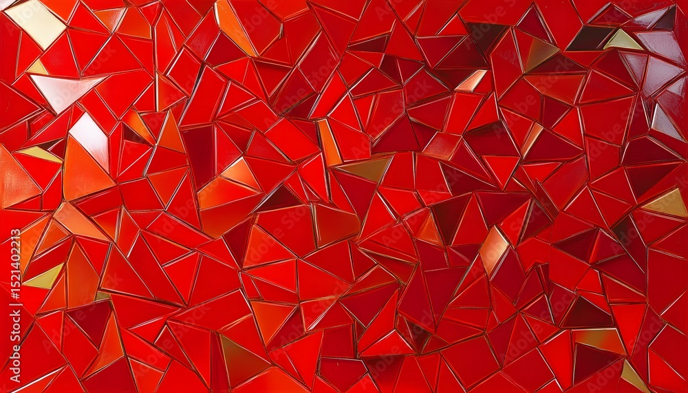 Poster abstract geometric pattern of interlocking triangles in shades of red.