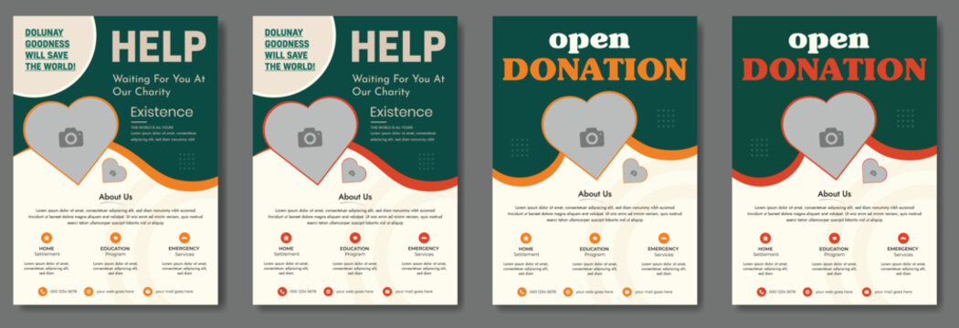 Charity flyer template with kids' book donation brochure cover ad design