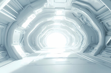 Fototapeta premium Futuristic White Corridor Leading to Light