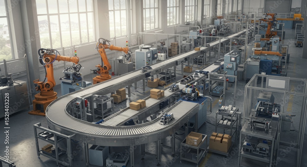 Aufkleber automated production line and robotics in modern factory 2025-05-18 - advanced manufacturing, roboti