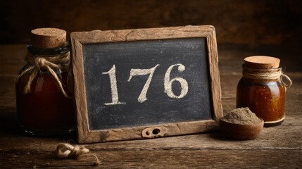 Vintage 1776 Spice Jars on Rustic Wooden Table