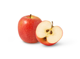 Juicy red apple and a half isolated. Pink lady apples isolated.