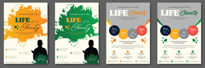 Charity flyer template with kids' book donation brochure cover ad design