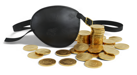 Black Leather Eye Patch Beside Stacks of Gold Coins