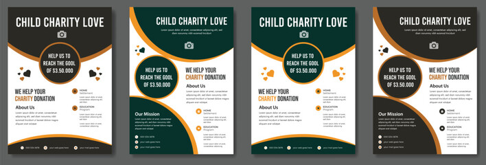 Charity flyer template with kids' book donation brochure cover ad design