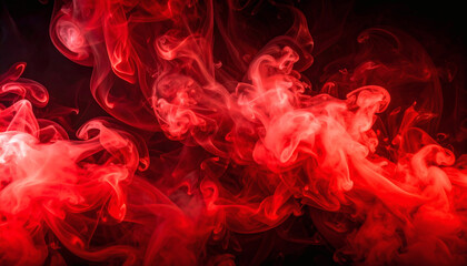 Red steam texture on black background with smoky vapor effect for dramatic and mysterious design