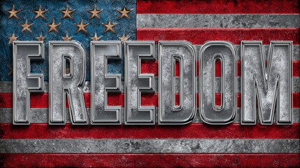 Patriotic Freedom Design with Metal Text Effect