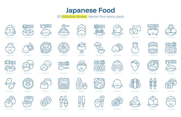 Japanese Food line icon pack. Japanese Food Stroke icon set. Editable Stroke icon