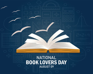 National Book Lovers Day vector. Open book , book icon. Book Lovers Day Poster, August 9. 