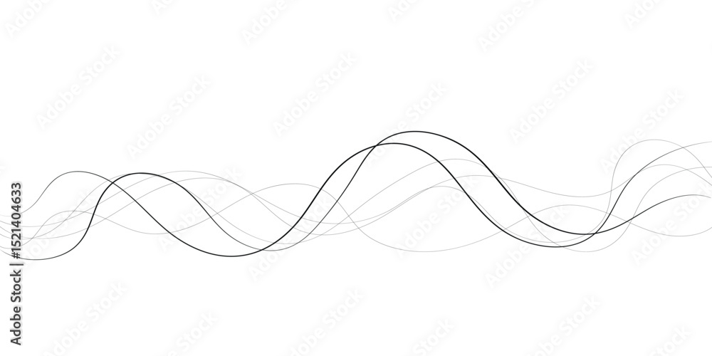 Poster technology abstract lines on white background. undulate grey wave swirl, frequency sound wave, twist