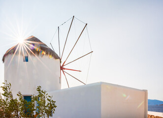 Mykonos, Greece: white windmills at sunrise