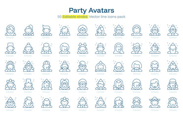 Party Avatars line icon pack. Party Avatars Stroke icon set. Editable Stroke icon