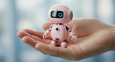 Caring for Tomorrow's Technology: A Gentle Robot in Human Hands 2025-05-17 22-05-03 p0 i1 - A small pink robot rests gently in an open palm, symbolizing care, innovation, future technology, AI