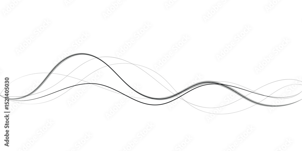 Poster technology abstract lines on white background. undulate grey wave swirl, frequency sound wave, twist