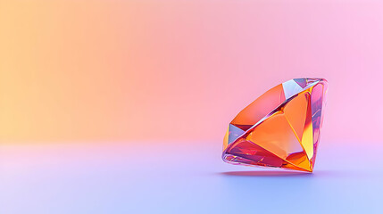 Abstract Orange Diamond Gem On Pastel Background