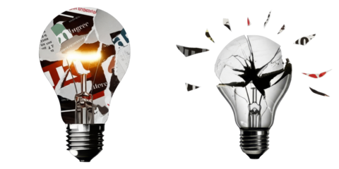 PNG shattered lightbulb reveals scattered ideas.