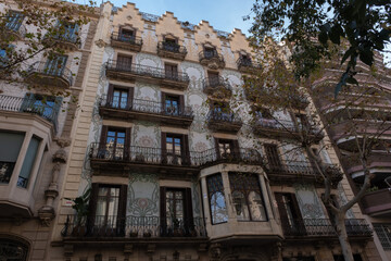 Art Nouveau building facade in Barcelona, Spain.