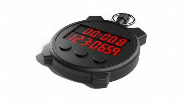 Black Digital Stopwatch with Red LED Display and Keychain Ring