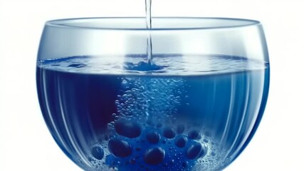 Water being poured into a clear bowl, creating bubbles and ripples in a serene setting - Powered by Adobe