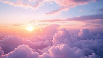 Majestic sunrise over pink fluffy clouds in a serene sky, dreamy atmosphere - Powered by Adobe